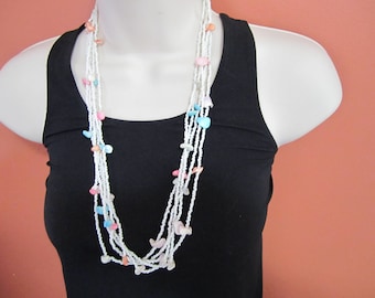 vintage beaded faux shell multi strand necklace, hippie, boho, estate jewelry