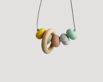 Pick Your Own Colours, Feeding and teething chewlery necklace, bpafree silicone bead teething necklace with optional ring by Mustard & Mint