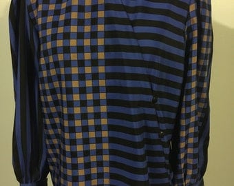 1980s black and blue blouse