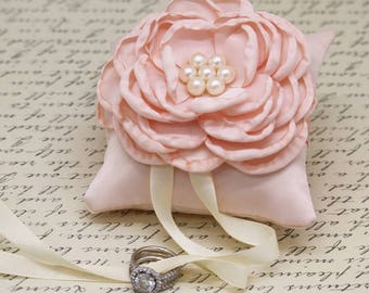 Blush Ring Pillow attached to Dog collar, Dog ring bearer, Pet wedding accessory, Dog lovers, Blush pillow, Flowers with pearls