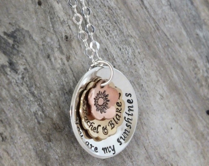 You Are My Sunshine Personalized Necklace / Mother Daughter Sunshine Necklace / My Only Sunshine Gift For Her / Mixed Metal Pendant