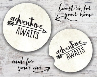 Adventure Awaits Sandstone Home Coaster or Car Coaster