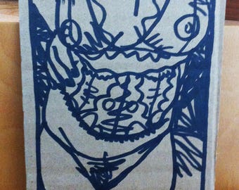 Dessin original, original artwork, erotic girl fille sexy sur carton