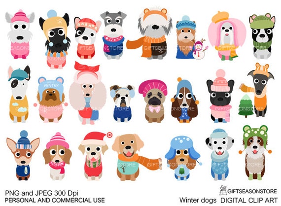 Winter dogs digital clip art for Personal and Commercial use