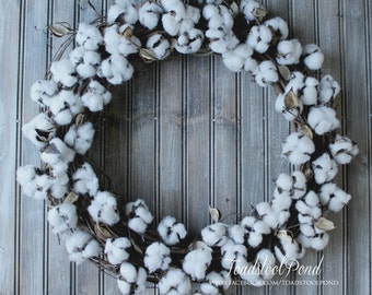 23" Cotton Branch Grapevine Wreath, Magnolia Inspired Cotton Wreath, Fixer Upper Style Cotton Wreath ,Cotton Boll Wreath