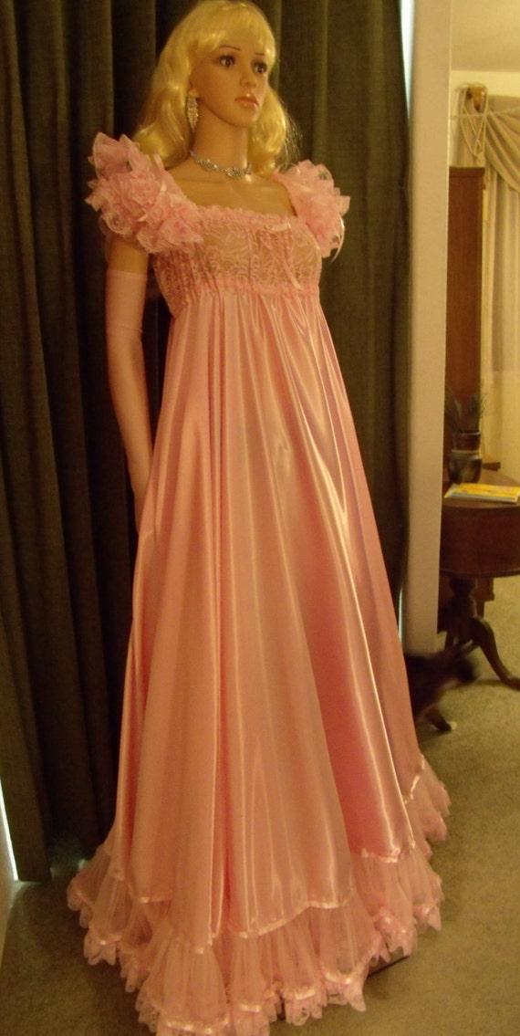 L-3X Sissy Pink Satin Gown Long Lingerie Nightgown Dress