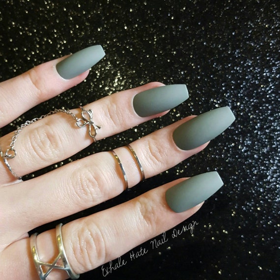 Light Sage Military Army Green Matte/Glossy Fake Press On