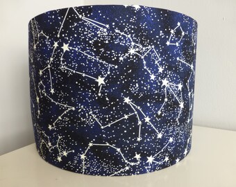 Glow-in-the-Dark Space*Galaxy*Stars*Constellations Cotton Fabric Drum Lampshade ~ 30cm & 20cm diameter