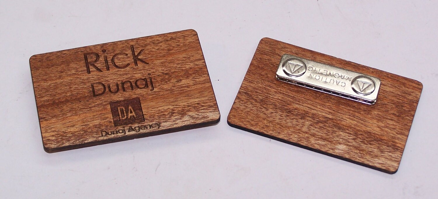 Laser Engraved wood custom nametags