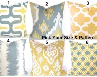GRAY PILLOWS Grey Throw Pillow Covers Yellow Pillows Gold Pillow Grey Euro Shams 22 24x24 18 20 .All Sizes. Pillow Sale. Home and Living