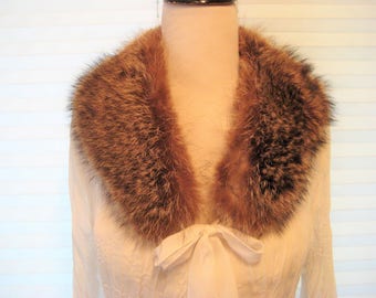 Long hair real fur coallr, brown hair fur collar, genuine fur collar, mid century, 50s 60s