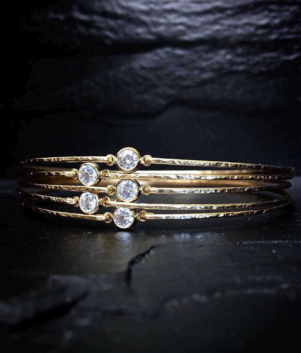 Delicate Diamond Alternative Bangle / Gold Stacking Bangle