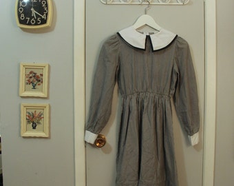 1970s striped babydoll dress with large collar