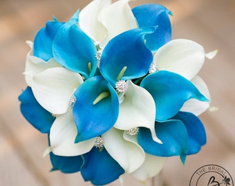 Malibu calla lily bouquet, blue wedding bouquet, turquoise calla bouquet, bridesmaid bouquet, calla lilly bouquet, real touch flower bouquet