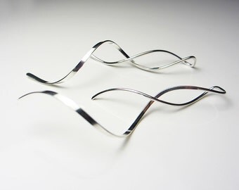 925 Sterling Silver Twist Earrings Ear Thread Style Earrings Flattened Ends Earrings Artisan Unique Earrings Long Swirl Dangle Spiral Gift