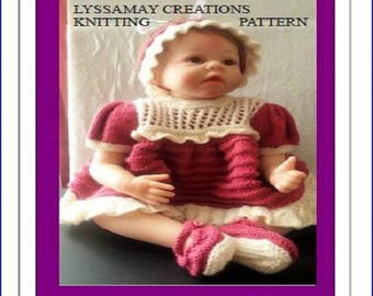 BABY KNITTING PATTERN, Baby Dress With Headband and Shoes, Baby Dress Knitting Pattern, Baby Shoe Knitting Pattern, Vintage Style p22