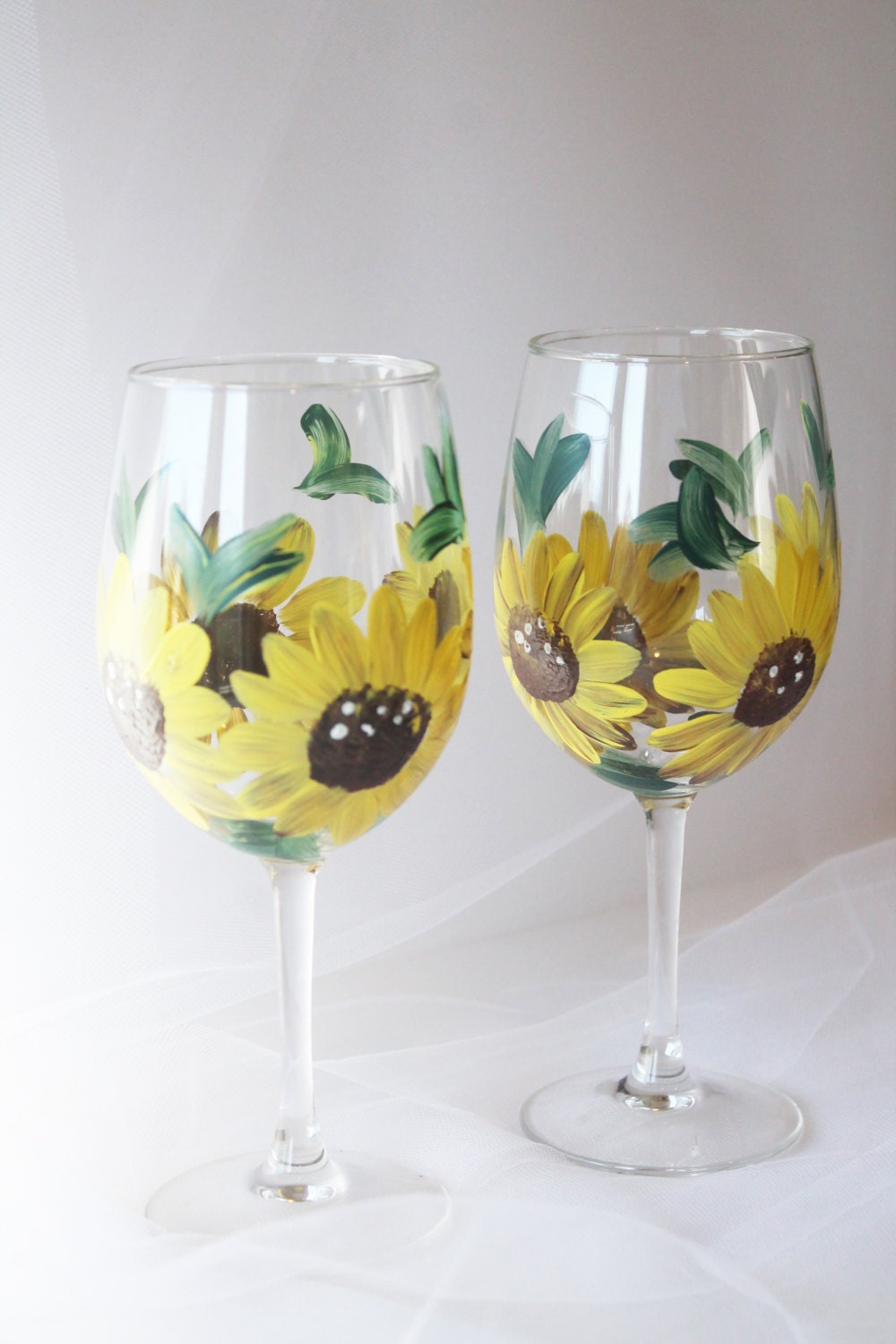 Sunflower Wine Glasses Hand Painted Wine by Brusheswithaview