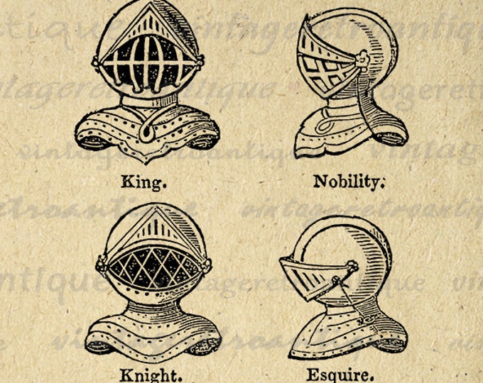 Digital Image Knight Helmets Download Medieval Armor Printable Graphic Antique Clip Art Jpg Png Eps HQ 300dpi No.675