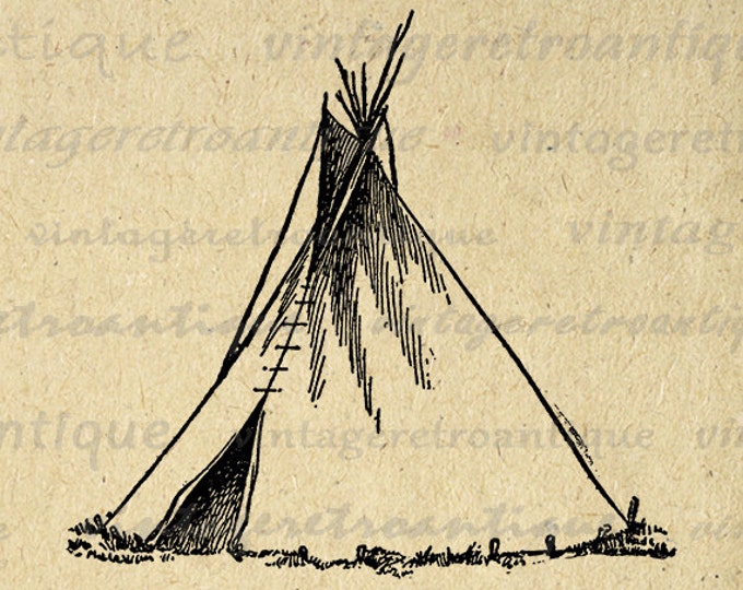 Printable Tepee Image Graphic Indian Tepee Download Digital Illustration Antique Clip Art Jpg Png Eps HQ 300dpi No.4246