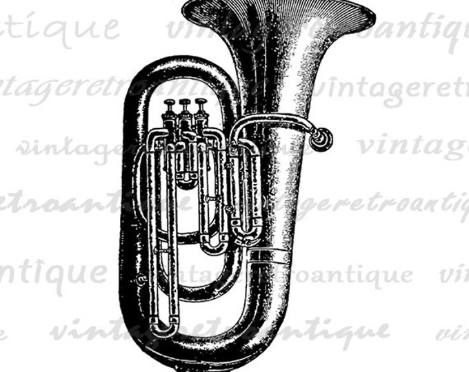 Printable Graphic Baritone Horn Digital Musical Instrument Image Band Download Vintage Clip Art Jpg Png Eps HQ 300dpi No.1087