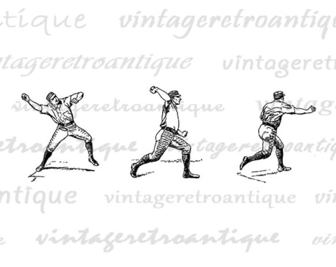 Digital Image Baseball Players Graphic Download Sports Printable Vintage Clip Art Jpg Png Eps HQ 300dpi No.3601