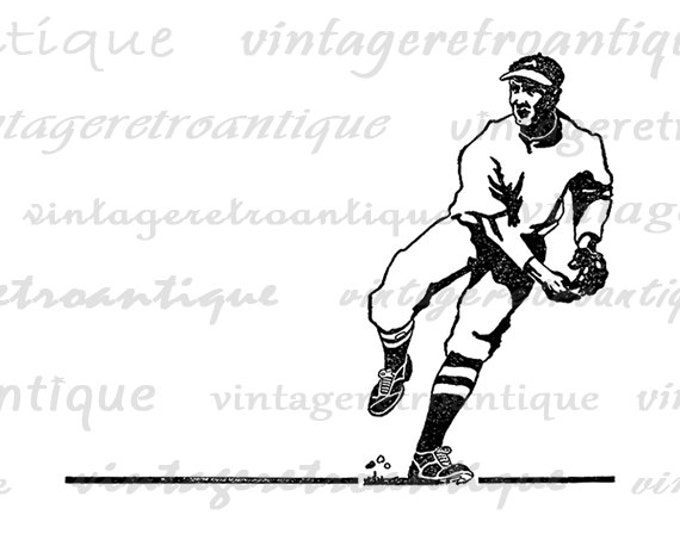 Antique Baseball Player Digital Graphic Download Printable Image Vintage Clip Art Jpg Png Eps HQ 300dpi No.4098