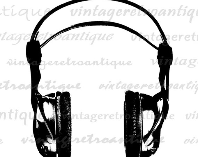 Printable Graphic Headphones Image Music Download Digital Illustration Vintage Clip Art Jpg Png Eps HQ 300dpi No.1994