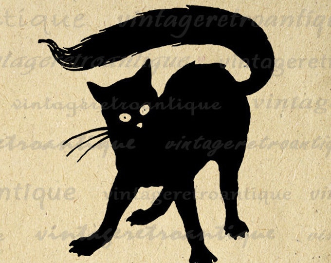 Printable Graphic Black Cat Image Halloween Cat Digital Download Antique Clip Art Jpg Png Eps HQ 300dpi No.3661