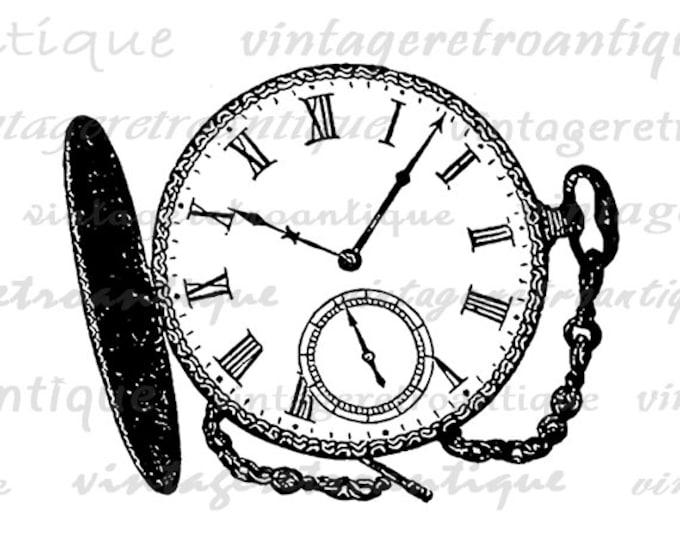 Printable Digital Antique Pocket Watch Image Time Clock Download Graphic Vintage Clip Art Jpg Png Eps HQ 300dpi No.2916