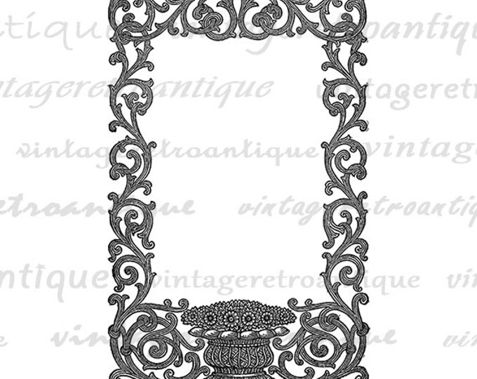 Elegant Floral Frame Printable Digital Download Border Graphic Antique Image Vintage Clip Art Jpg Png Eps HQ 300dpi No.108