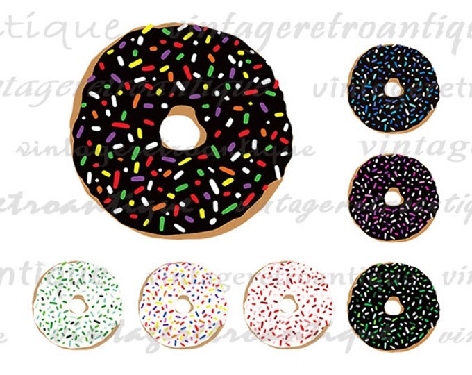 Printable Graphic Donut with Sprinkles Image Doughnuts Digital Collage Sheet Download Vintage Clip Art HQ 300dpi No.1995