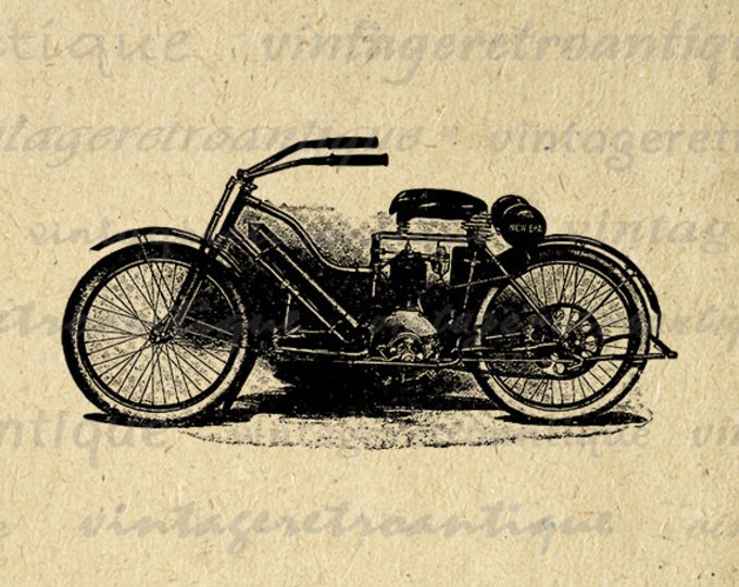 Digital Printable Old Motorcycle Antique Download Graphic Illustration Image Vintage Clip Art Jpg Png Eps HQ 300dpi No.3444