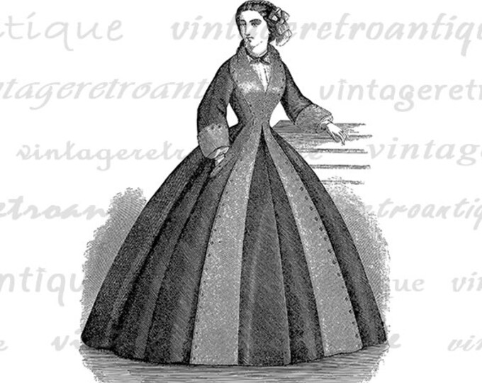 Printable Graphic Old Fashioned Woman Download Lady in Dress Image Digital Vintage Clip Art Jpg Png Eps HQ 300dpi No.2759