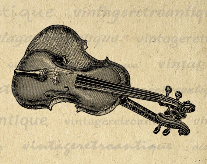 Digital Antique Violin Printable Image Music Illustration Download Graphic Vintage Clip Art for Transfers etc HQ 300dpi No.1121