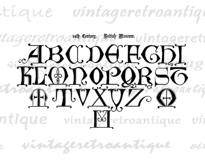 Gothic Alphabet Graphic Digital Image Ancient Alphabet Download Printable Vintage Clip Art Jpg Png Eps HQ 300dpi No.404