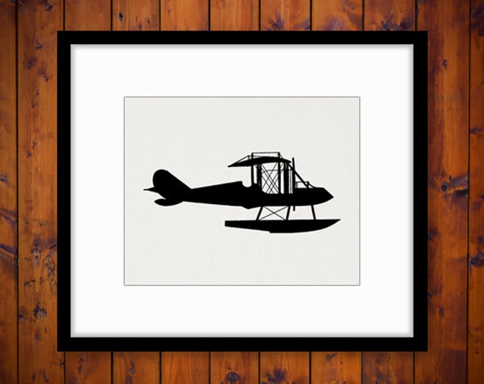 Printable Image Airplane Silhouette Graphic Vintage Airplane Digital Antique Ocean Seaplane Download for Transfers Pillows HQ 300dpi No.4669