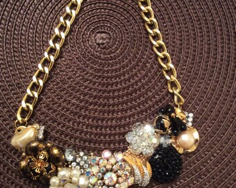 Vintage Statement Necklace Featuring Brooch and Earrings