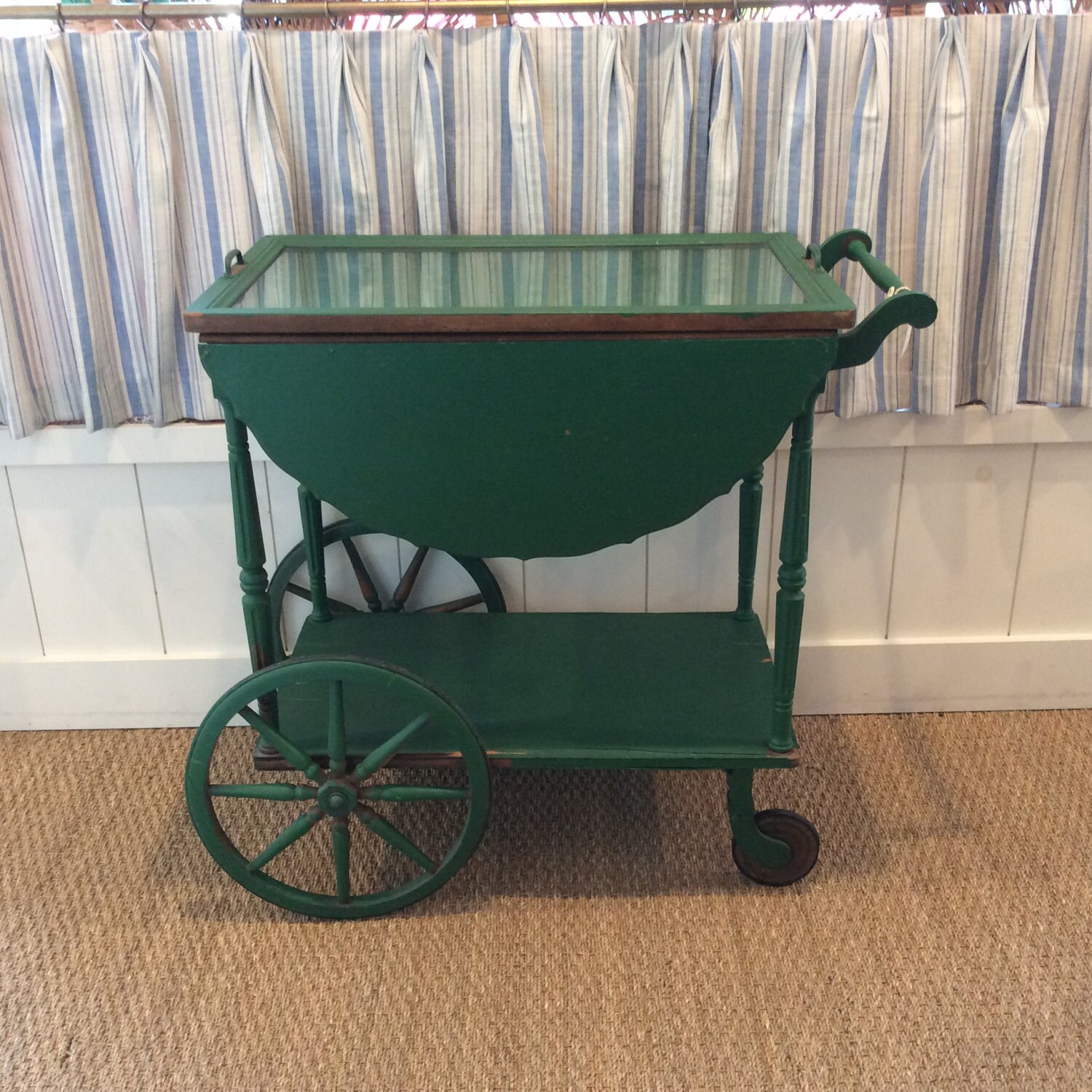 Vintage Green Bar Cart with Tray