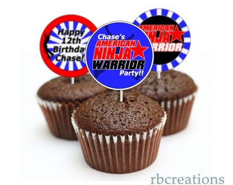 Ninja Warrior Party Cupcake Toppers, Ninja Warrior Birthday Party, ANW Party - Digital Printables