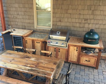 Outdoor Kitchen with Matching Grill Cabinet, Beverage Bar, & Farm Table - Choose just the Grill Table, Beer Bar or All 3 Pieces