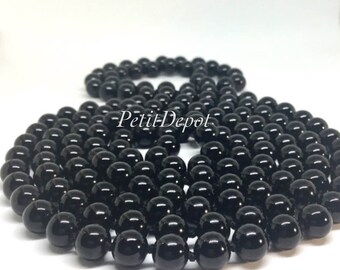Long Black Bead Necklace Black Onyx Stone Necklace Long Black Necklace Knotted 60 inches long Natural Stone Bead Necklace
