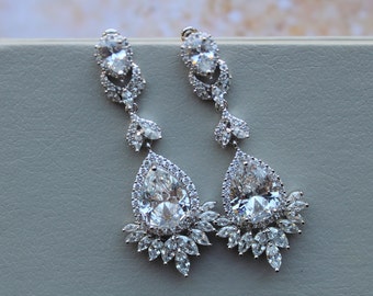 Art Deco Earrings, Great gatsby Bridal Earrings Wedding Earrings Jewelry Dangle Earrings Crystal Teardrop Earrings Wedding Jewellery