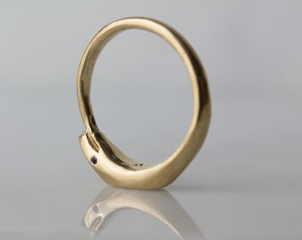 Ouroboros Ring in Solid 14k Yellow gold with black diamond 'eyes' / Geometric Ouroboros / Unisex Ring / Infinity Ring / Snake Ring /