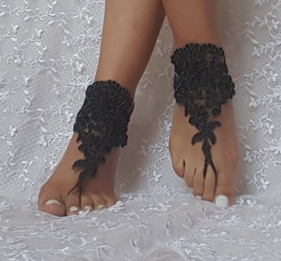 Free ship Black little melange french lace gothic barefoot sandals wedding shoe prom party steampunk bangle beach anklets