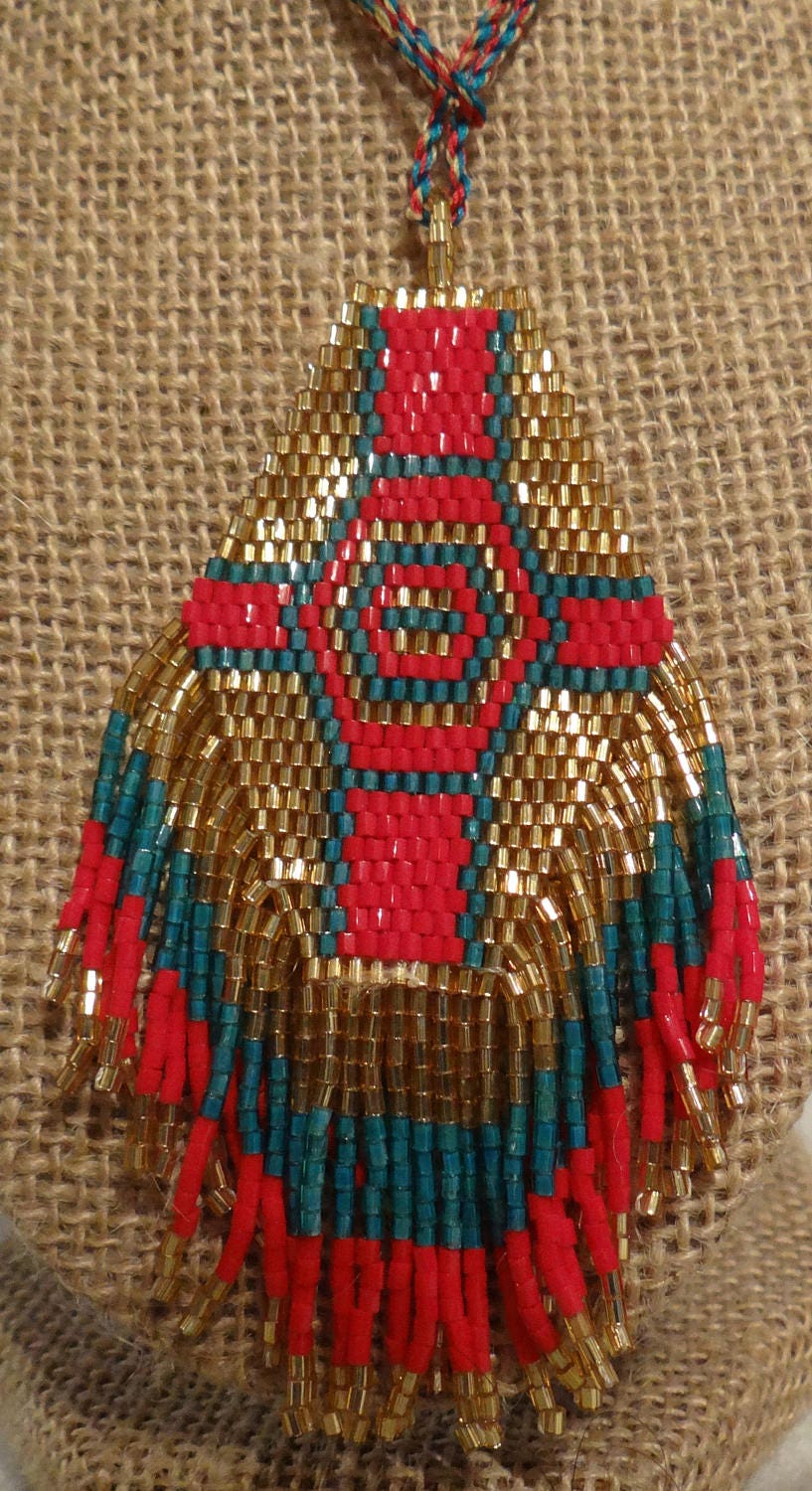 Vintage Beaded Necklace Indian Pattern Braided cord