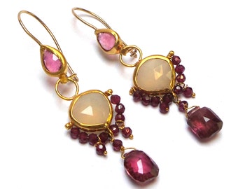 Tourmaline Earrings - Gold Earrings - 22K Gold Earrings - Chandelier Earrings - Free Shipping!!