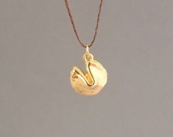 Gold or Silver Fortune Cookie Wish String NECKLACE or BRACELET