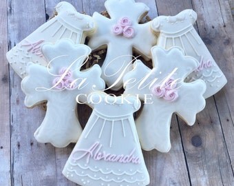 Christening / First Communion / Baptism Cross and Dress sugar cookies (1 Dozen)
