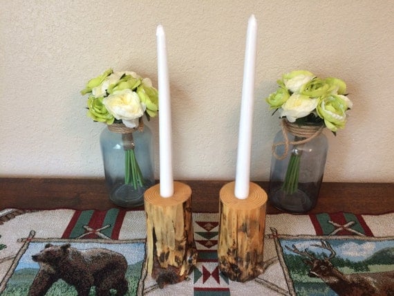 Set of 2 Rustic peeled Lodgepole Pine taper Candleholders!