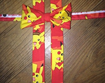 Pokemon/pikachu/ video Game/nintendo tie/boy/toddler /pictures/ Birthday Parties! bow tie suspender set/child outfit necktie